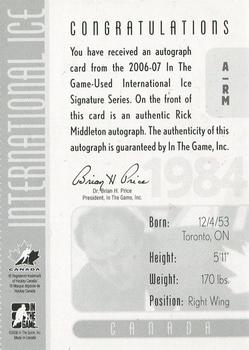 2006-07 In The Game Used International Ice - Autographs #A-RM Rick Middleton  Back