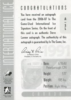 2006-07 In The Game Used International Ice - Autographs #A-SL Steve Larmer  Back