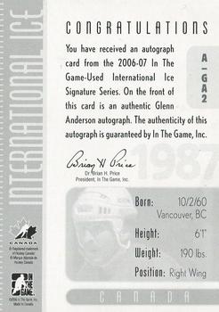 2006-07 In The Game Used International Ice - Autographs #A-GA2 Glenn Anderson  Back