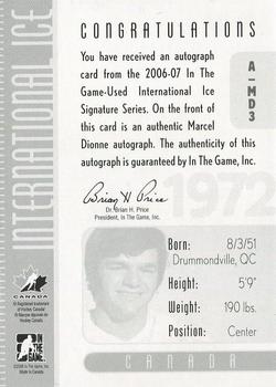 2006-07 In The Game Used International Ice - Autographs #A-MD3 Marcel Dionne  Back