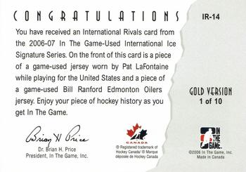 2006-07 In The Game Used International Ice - International Rivals Gold #IR-14 Pat LaFontaine / Bill Ranford  Back