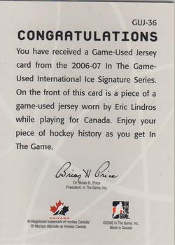 2006-07 In The Game Used International Ice - Jerseys Gold #GUJ-36 Eric Lindros  Back