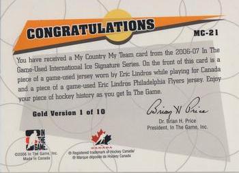 2006-07 In The Game Used International Ice - My Country, My Team Gold #MC-21 Eric Lindros  Back
