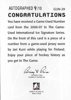 2006-07 In The Game Used International Ice - Numbers Autographs #GUN-29 Jari Kurri  Back