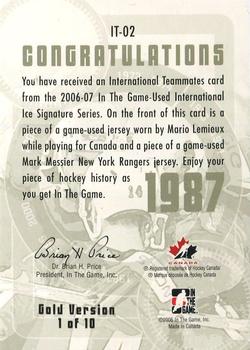 2006-07 In The Game Used International Ice - Teammates Gold #IT-02 Mario Lemieux / Mark Messier  Back