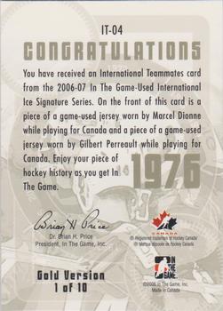 2006-07 In The Game Used International Ice - Teammates Gold #IT-04 Marcel Dionne / Gilbert Perreault  Back