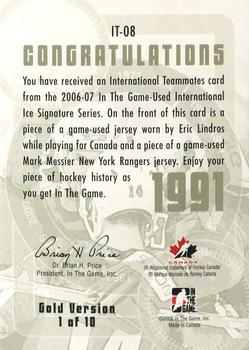 2006-07 In The Game Used International Ice - Teammates Gold #IT-08 Eric Lindros / Mark Messier  Back