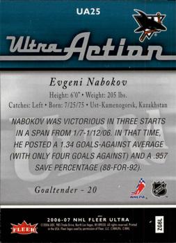 2006-07 Ultra - Ultra Action #UA25 Evgeni Nabokov  Back