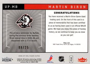 2006-07 Ultra - Uniformity Patches #UP-MB Martin Biron  Back