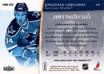 2007-08 Fleer Hot Prospects - Hot Materials #HM-CH Jonathan Cheechoo  Back