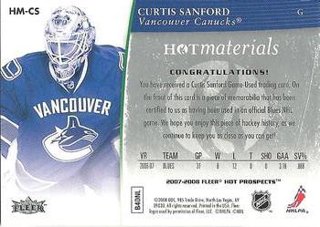2007-08 Fleer Hot Prospects - Hot Materials #HM-CS Curtis Sanford  Back