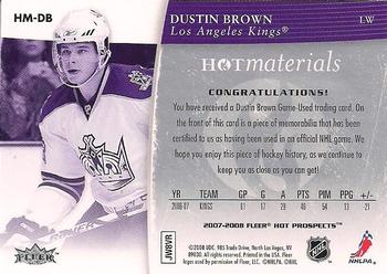 2007-08 Fleer Hot Prospects - Hot Materials #HM-DB Dustin Brown  Back
