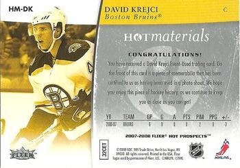 2007-08 Fleer Hot Prospects - Hot Materials #HM-DK David Krejci  Back