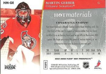 2007-08 Fleer Hot Prospects - Hot Materials #HM-GE Martin Gerber  Back
