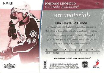 2007-08 Fleer Hot Prospects - Hot Materials #HM-LE Jordan Leopold  Back
