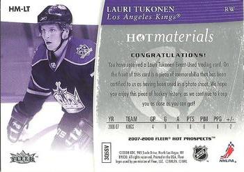 2007-08 Fleer Hot Prospects - Hot Materials #HM-LT Lauri Tukonen  Back