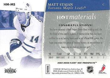 2007-08 Fleer Hot Prospects - Hot Materials #HM-MS Matt Stajan  Back