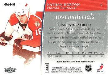 2007-08 Fleer Hot Prospects - Hot Materials #HM-NH Nathan Horton  Back