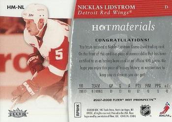 2007-08 Fleer Hot Prospects - Hot Materials #HM-NL Nicklas Lidstrom  Back