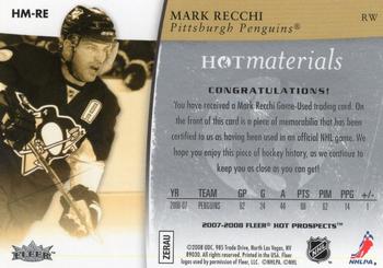 2007-08 Fleer Hot Prospects - Hot Materials #HM-RE Mark Recchi  Back