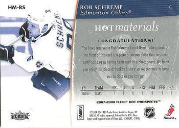 2007-08 Fleer Hot Prospects - Hot Materials #HM-RS Rob Schremp  Back