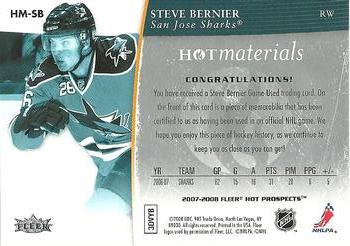 2007-08 Fleer Hot Prospects - Hot Materials #HM-SB Steve Bernier  Back
