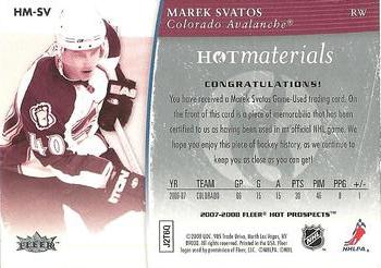2007-08 Fleer Hot Prospects - Hot Materials #HM-SV Marek Svatos  Back