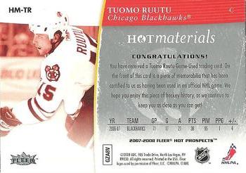2007-08 Fleer Hot Prospects - Hot Materials #HM-TR Tuomo Ruutu  Back