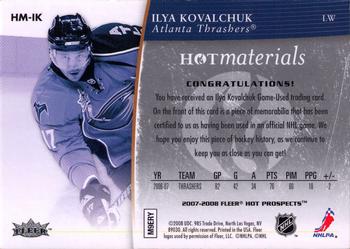 2007-08 Fleer Hot Prospects - Hot Materials #HM-IK Ilya Kovalchuk  Back