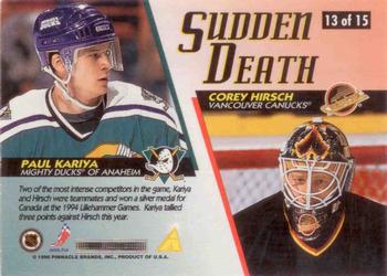 1996-97 Score - Sudden Death #13 Corey Hirsch / Paul Kariya Back
