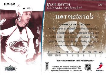 2007-08 Fleer Hot Prospects - Hot Materials Red Hot #HM-SM Ryan Smyth  Back
