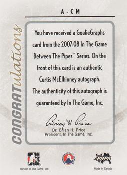 2007-08 In The Game Between the Pipes - Autographs #A-CM Curtis McElhinney  Back