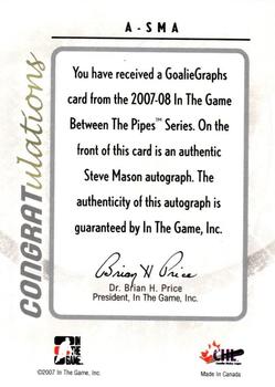 2007-08 In The Game Between the Pipes - Autographs #A-SMA Steve Mason  Back
