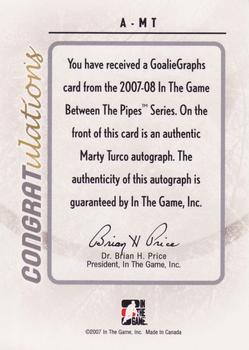 2007-08 In The Game Between the Pipes - Autographs #A-MT Marty Turco Back