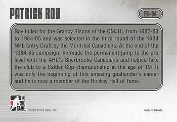 2007-08 In The Game Between the Pipes - Flashbacks #FB-04 Patrick Roy  Back