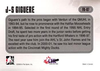 2007-08 In The Game Between the Pipes - Flashbacks #FB-07 J-S Giguere Back