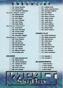 1996-97 SkyBox Impact #175 Checklist: 122-175 and Inserts Front
