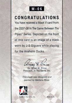 2007-08 In The Game Between the Pipes - The Mask V #M-06 J-S Giguere Back