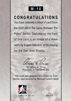 2007-08 In The Game Between the Pipes - The Mask V #M-10 Evgeni Nabokov  Back
