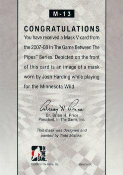 2007-08 In The Game Between the Pipes - The Mask V #M-13 Josh Harding  Back