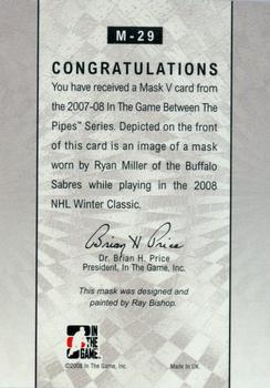 2007-08 In The Game Between the Pipes - The Mask V #M-29 Ryan Miller  Back