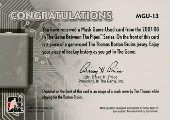 2007-08 In The Game Between the Pipes - Mask Game-Used #MGU-13 Tim Thomas  Back