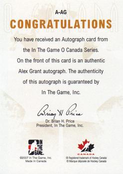 2007-08 In The Game O Canada - Autographs #A-AG Alex Grant  Back
