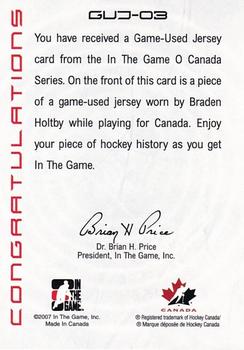2007-08 In The Game O Canada - Game-Used Jerseys #GUJ-03 Braden Holtby  Back