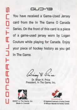 2007-08 In The Game O Canada - Game-Used Jerseys #GUJ-13 Logan Couture  Back