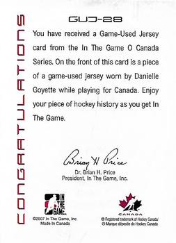 2007-08 In The Game O Canada - Game-Used Jerseys #GUJ-28 Danielle Goyette  Back