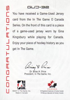 2007-08 In The Game O Canada - Game-Used Jerseys #GUJ-32 Gina Kingsbury  Back