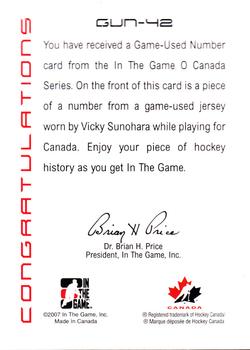 2007-08 In The Game O Canada - Game-Used Jerseys #GUJ-42 Vicky Sunohara  Back