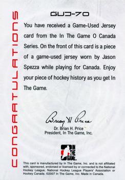 2007-08 In The Game O Canada - Game-Used Jerseys #GUJ-70 Jason Spezza  Back