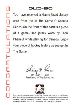 2007-08 In The Game O Canada - Game-Used Jerseys #GUJ-80 Dion Phaneuf  Back